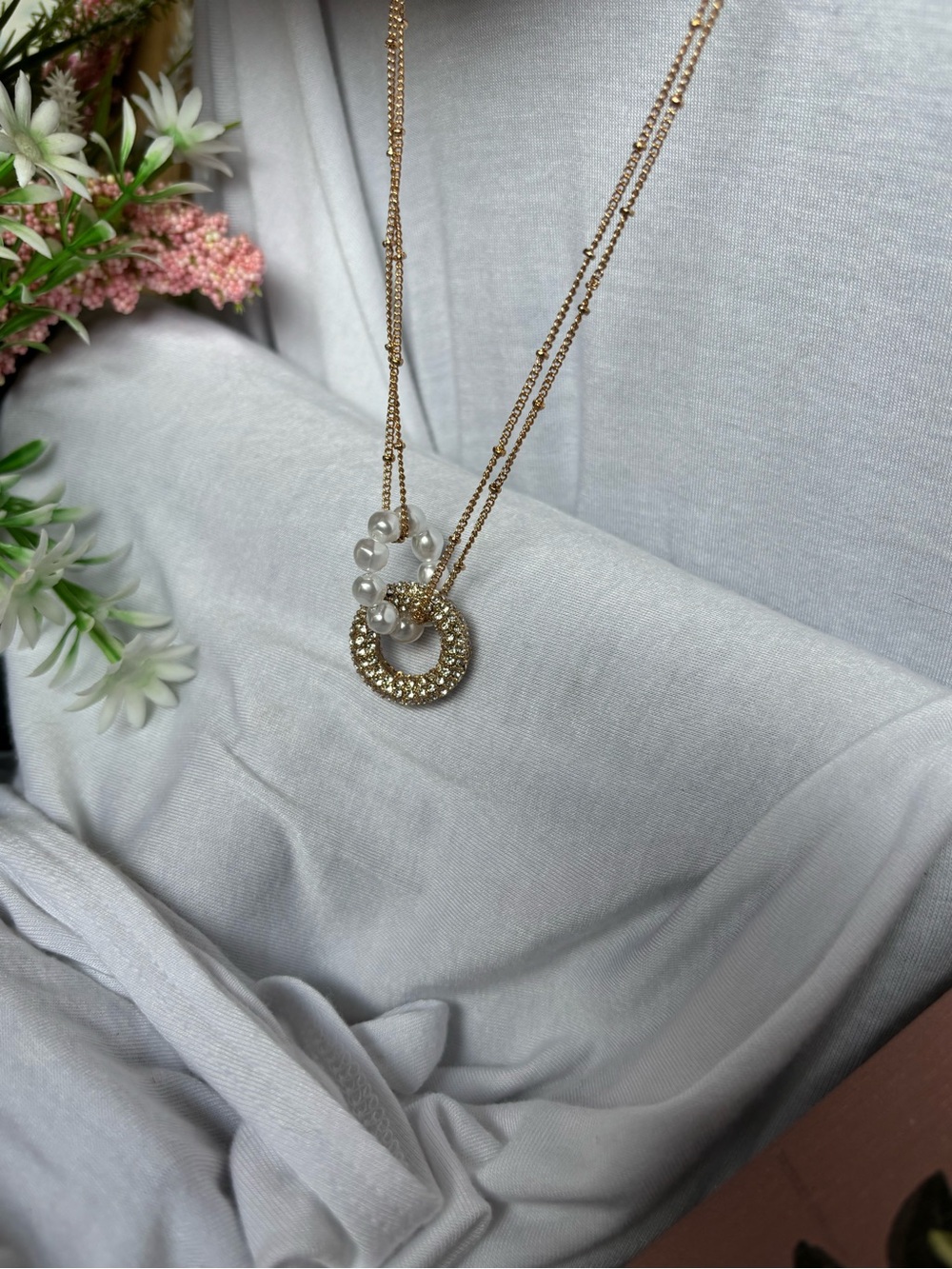 Park Lane Gold-Tone Crystal Circle Necklace with Pearl Cluster - Picture 4 of 4